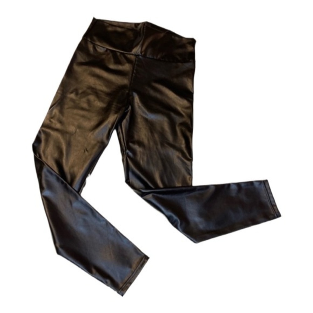 Women’s Skinny Pants Black High Rise Faux Leather Pull On Jeggings Size XL